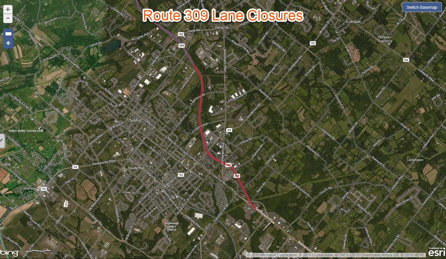 Route 309 Lane Closures Bergey To State Road